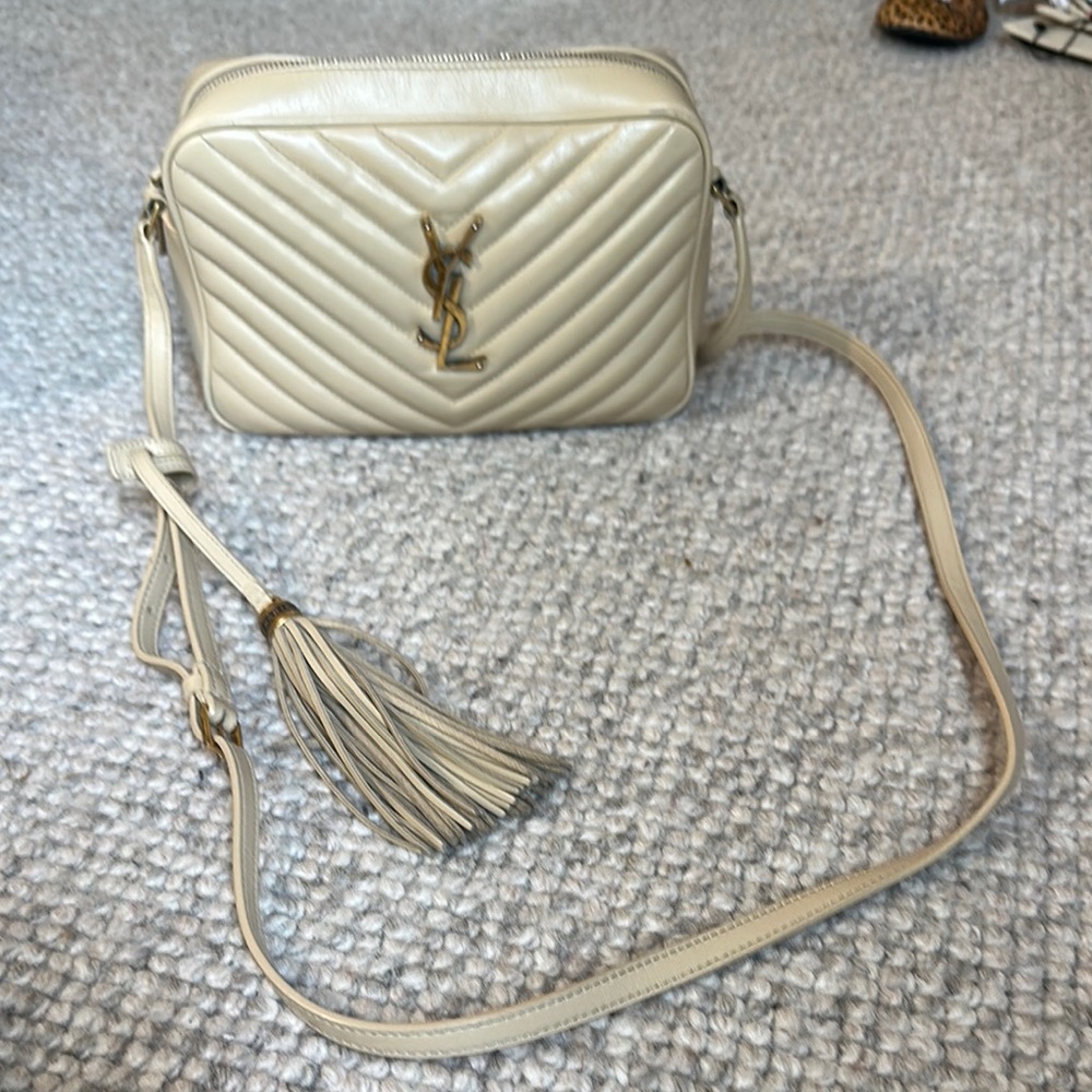 Yves Saint Laurent beige Chevron Crossbody Bag